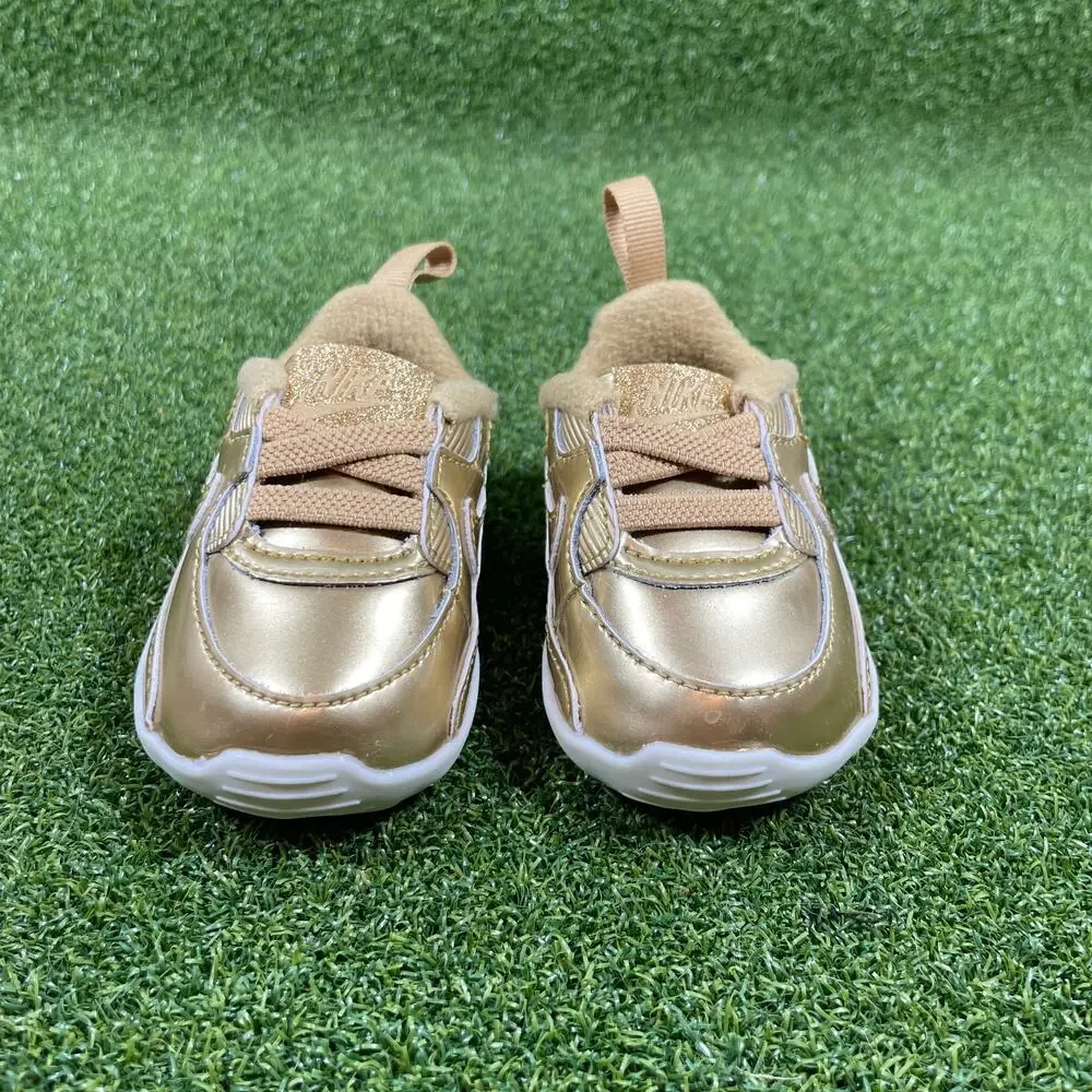 Nike Air Max 90 Crib QS Metallic Gold 2020 TD Toddler Shoes Sneakers Sz 1C